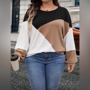 Colorblock Women's Top - Black, White, and Brown